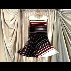 Knee Length, Flared - Red, Black, and White Dress